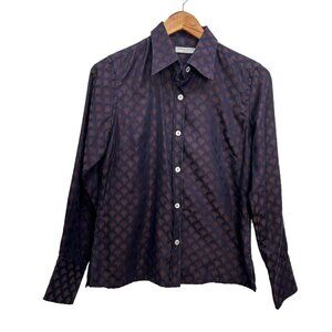 Poggianti 1958 Shirt Men's M Cotton Button front Italy Dark Maroon Blue